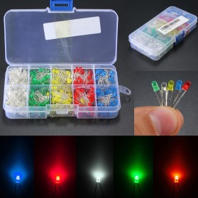 500Pcs 3mm LED Light White Yellow Red Blue Green DIY Assortment Diodes Kit